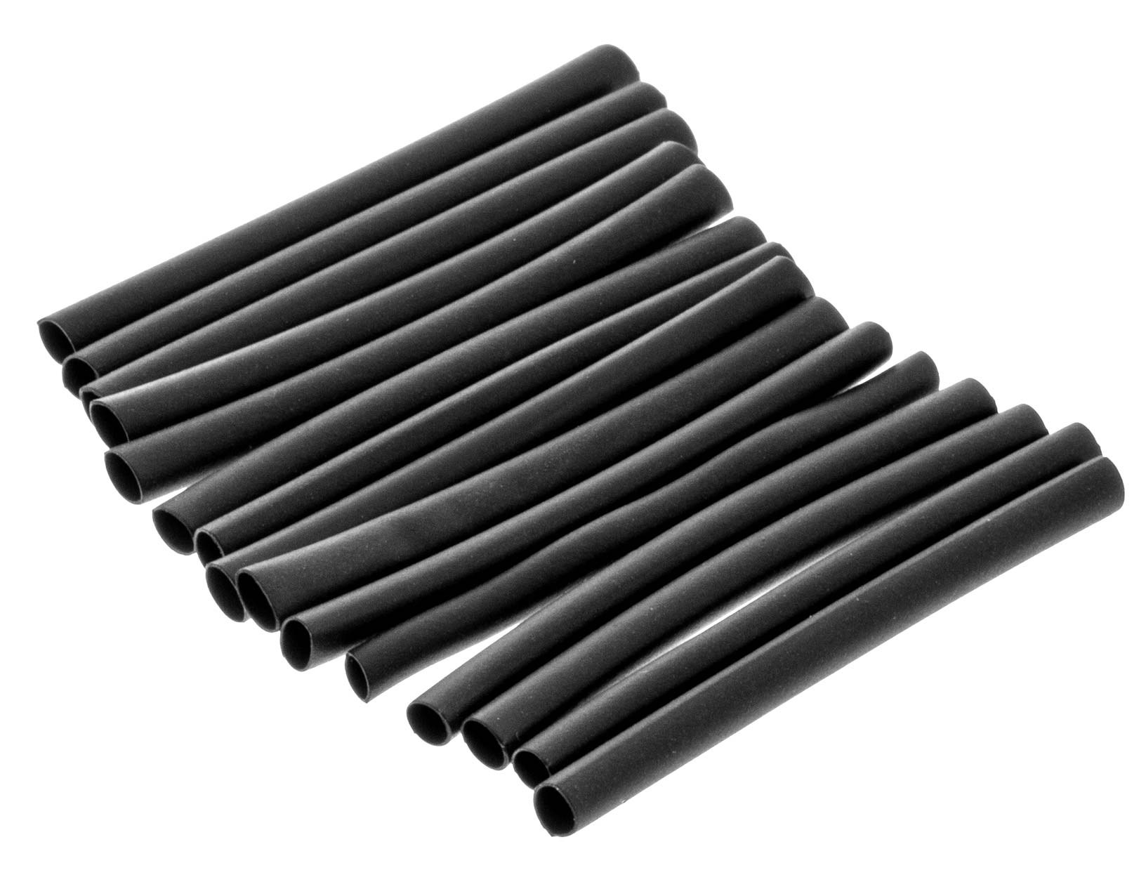 Black heat-shrink tubing assortment for insulating automotive wire splices.