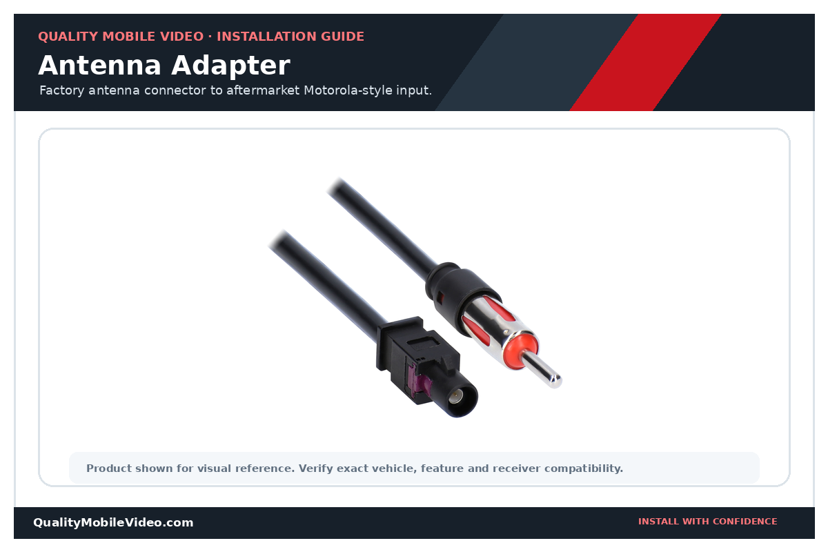 Factory antenna connector converted to an aftermarket receiver antenna input