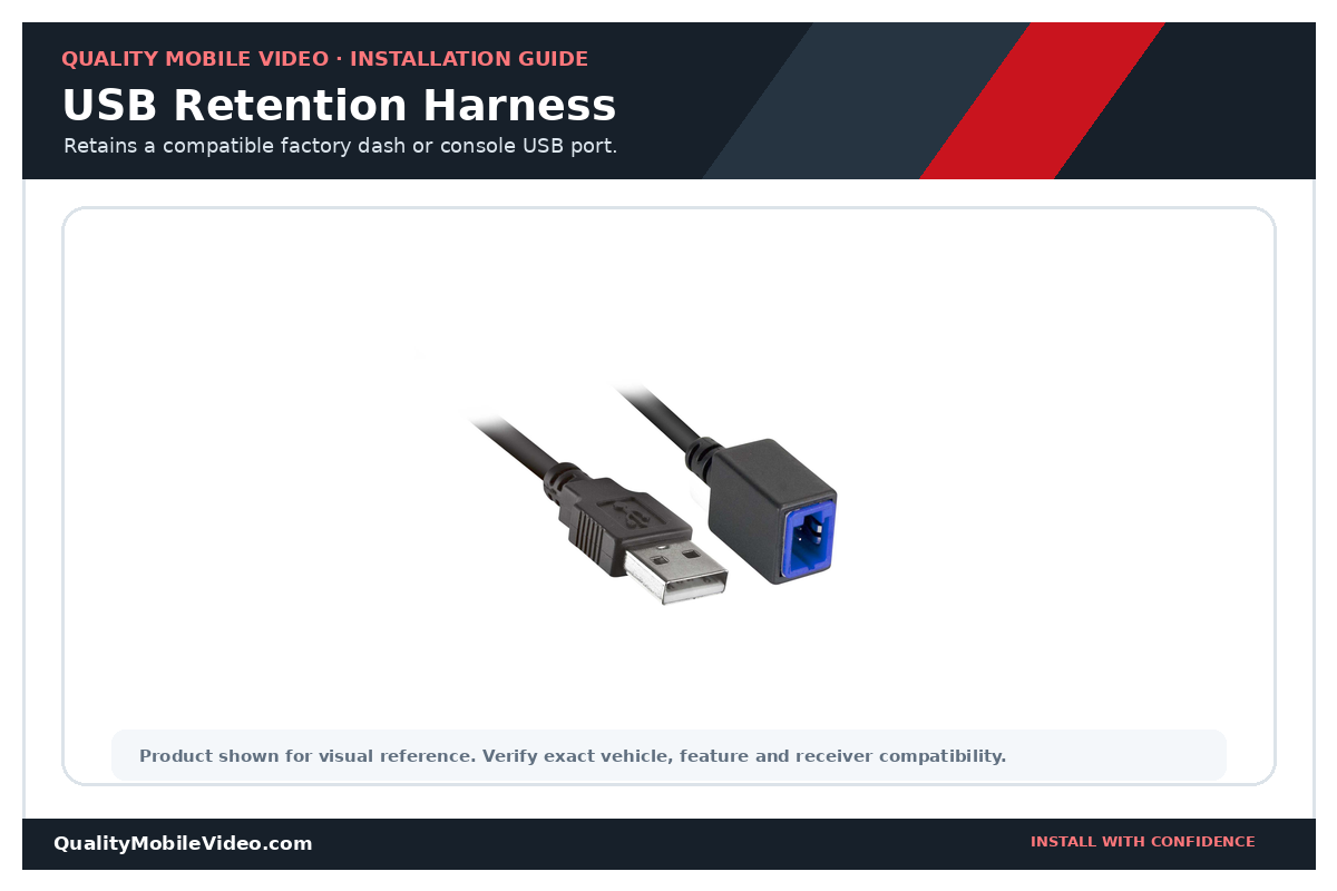 Factory USB port connected to an aftermarket receiver with a USB retention harness