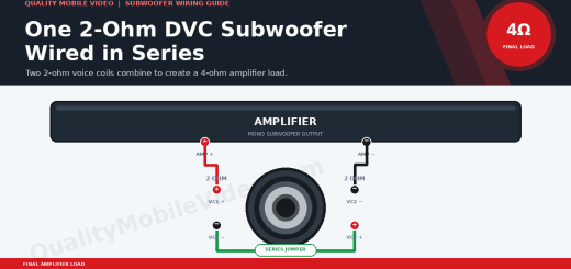 One DVC subwoofer with two 2-ohm voice coils wired in series for a 4-ohm final amplifier load.